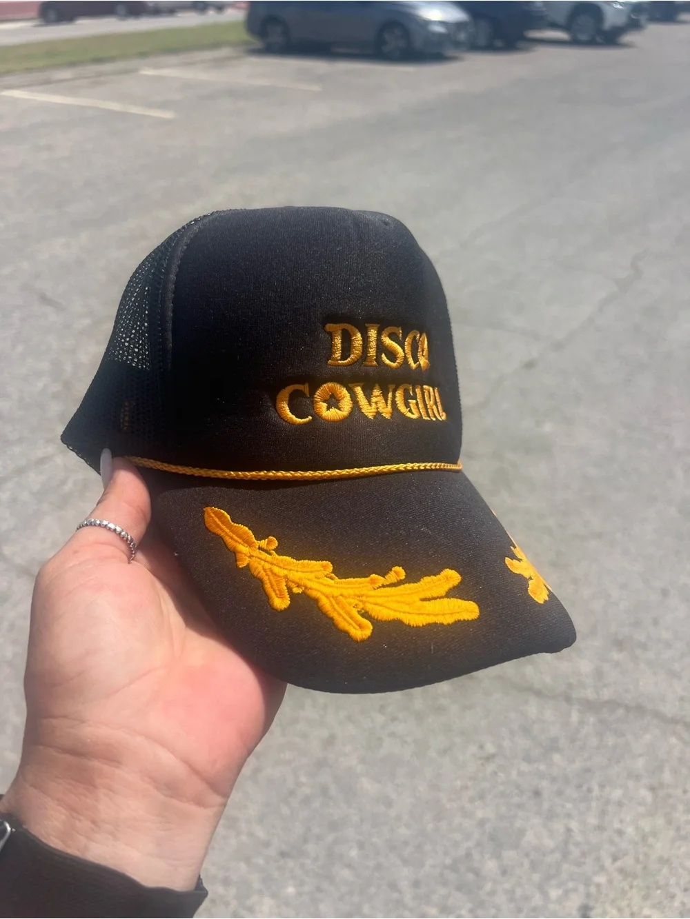 Disco Cowgirl Black & Gold Embroidered Trucker Cap